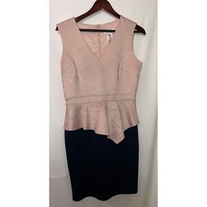 Enfocus Studio Blush Pink Navy Dress Sleeveless‎ Peplum Party Cocktail Size 8